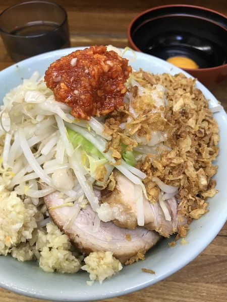 「小ラーメン、汁なし、ニンニクジャン、ニンニク、アブラ」@ラーメン二郎 新小金井街道店の写真