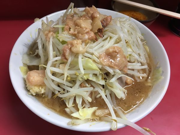 「ぶたダブル小ラーメン 生タマゴ(ヤサイ・ニンニク・アブラ)」@ラーメン二郎 環七一之江店の写真
