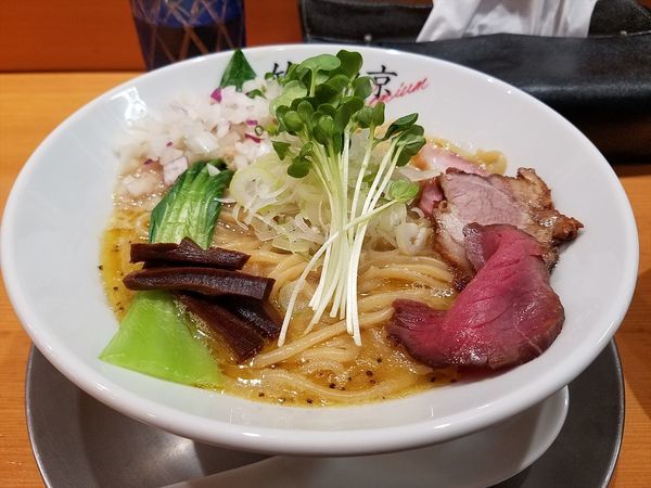 「鶏ホタテそば (900円) + 肉玉丼(300円)」@竹末東京プレミアムの写真