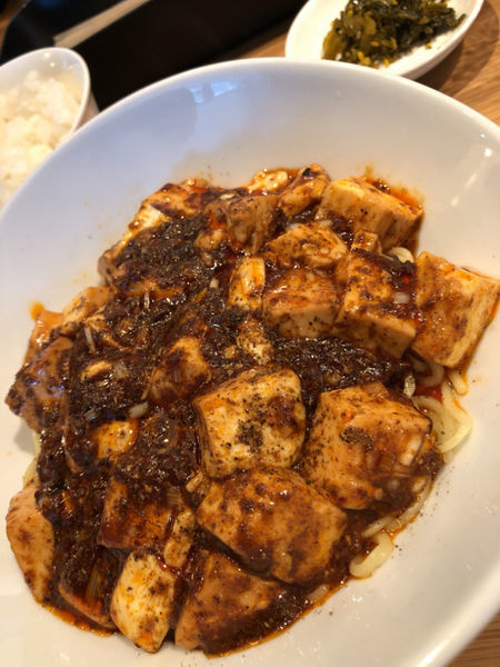 「麻婆麺定食(サラダ、水餃子、ライス、高菜)+生ビール」@高井戸・麻婆TABLEの写真