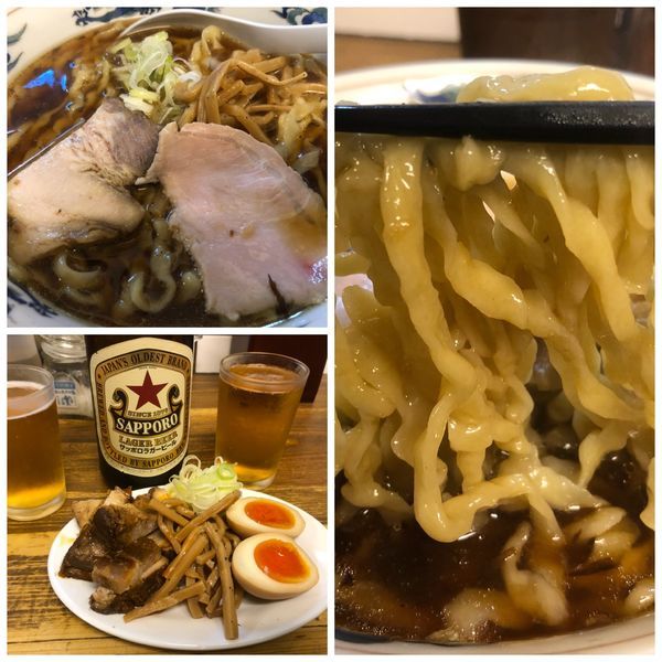 「生姜醤油ラーメン おつまみ3種盛りビールセット」@くじら食堂の写真