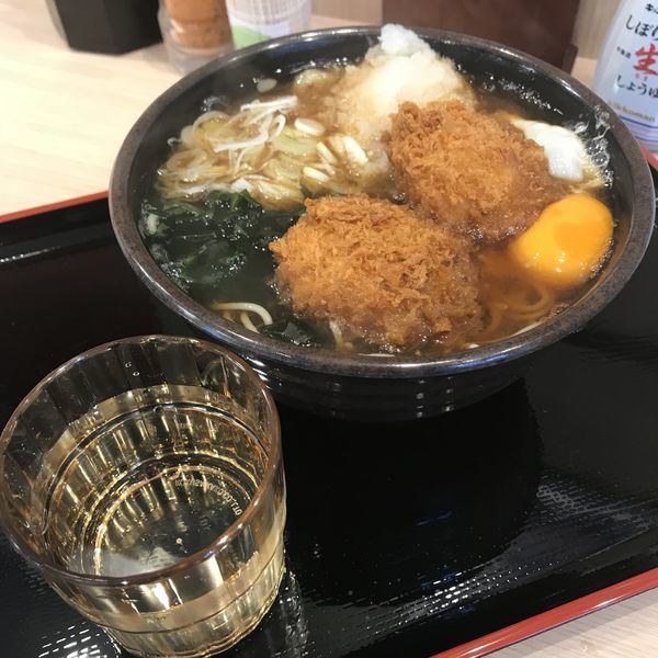 「【季節限定】メンチおろし（￥520）＋生玉子（クーポン）」@ゆで太郎 大森駅前店の写真