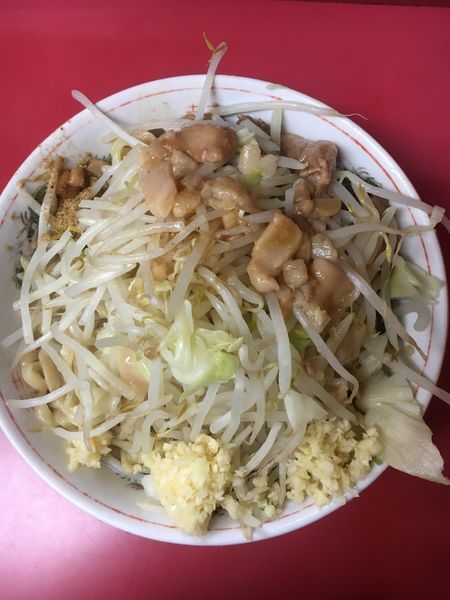 「汁なし 大盛ラーメン 豚マシ  全部 ➕ ニンニク多め」@ラーメン二郎 環七一之江店の写真