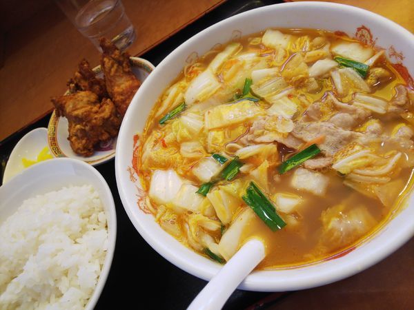 「スタミナラーメンセット小(ライス＋唐揚げ)」@天理スタミナラーメン 本店の写真