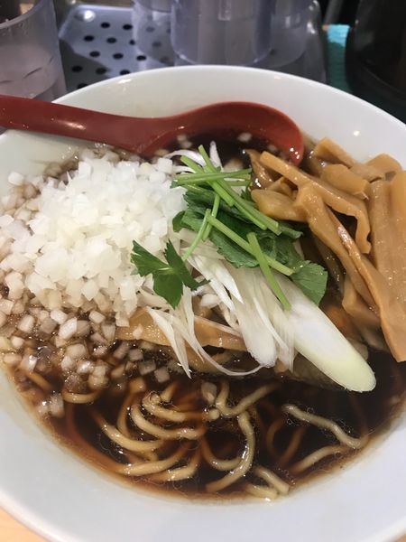 「煮干そば 玉ねぎ＆しなちくトッピング1,000円」@煮干麺 月と鼈の写真