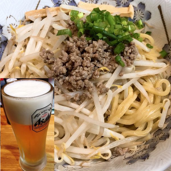 「油そば＋生ビール」@ラーメンあんずの写真