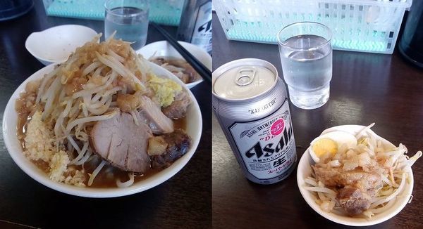 「ラーメン少な目　730円ニンニク生姜アブラ　ビール350円」@ラーメンどでん 大宮店の写真
