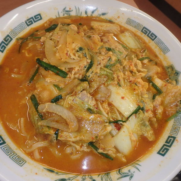 「チゲ味噌半炒飯セット(クーポン大盛)(770円)他」@日高屋 日野駅前店の写真