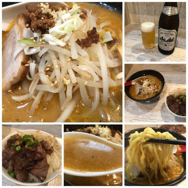 「味噌ラーメン 750円 ステーキ丼 500円 ビール」@麺屋 誉の写真
