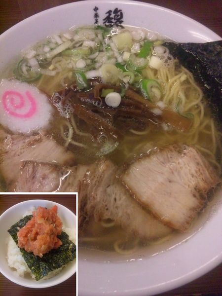 「中華そば細麺650円＋ランチサービス韓国風明太ごはん」@中華そば 馥の写真