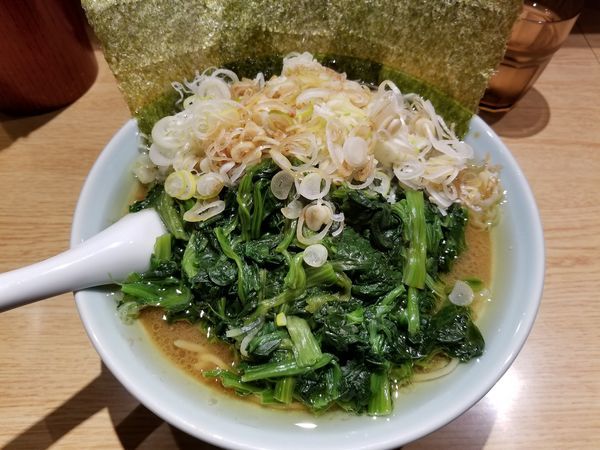 「青菜らーめん・中盛+薬味ねぎ[サービス](1,060円)」@山王家の写真