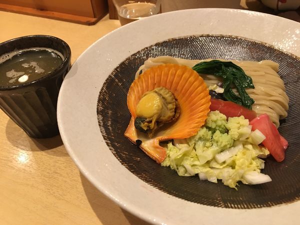 「限定 季節の野菜と貝のつけそば」@潮くろ㐂の写真