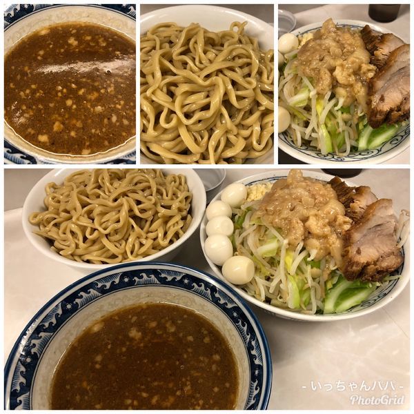 「つけ麺 300g 850円 野菜ちょい増し うずら6個 100円」@魔人豚の写真