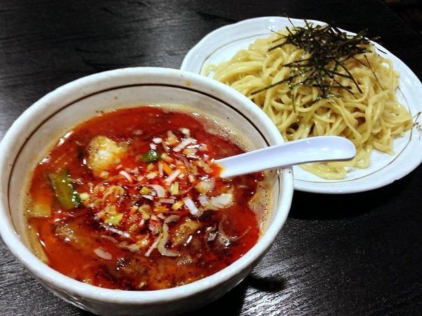 「坦々つけ麺(並)の辛口＋チャーシューの切りおとし」@桃天花の写真