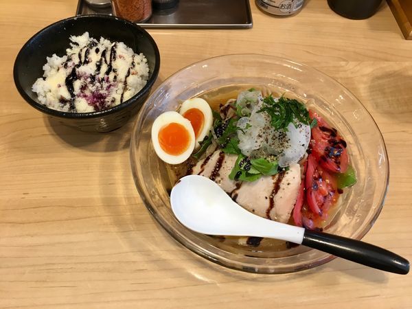 「冷やし煮干しそば+味玉」@麺屋Mの写真