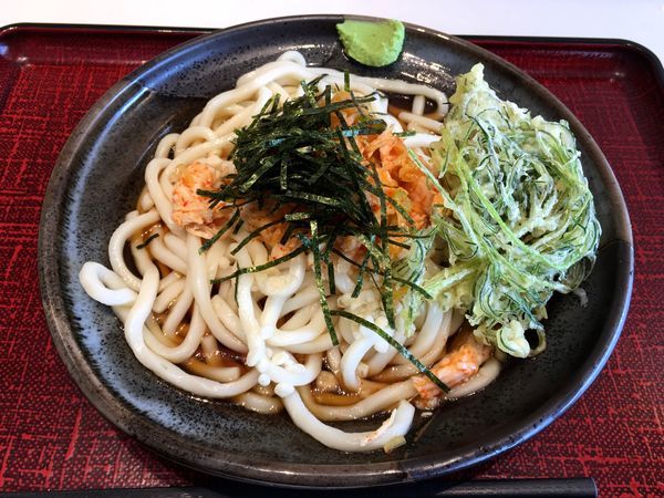 「【限定】冷やし辛蒸し鶏うどん 丘ひじき天添え」@生そば・うどん あずみ 大崎店の写真
