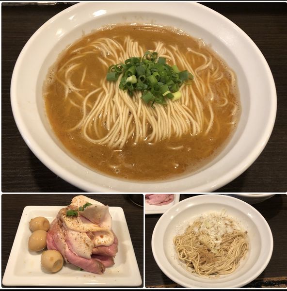 「オマールと牡丹の重ね海老そば ＋黒酢の和え玉＋肉盛り」@灰汁中華 丿貫 福富町本店の写真