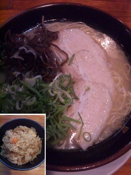 「博多ラーメン600円+大盛100円+ランチかしわめし150円」@博多ラーメン 清水屋の写真