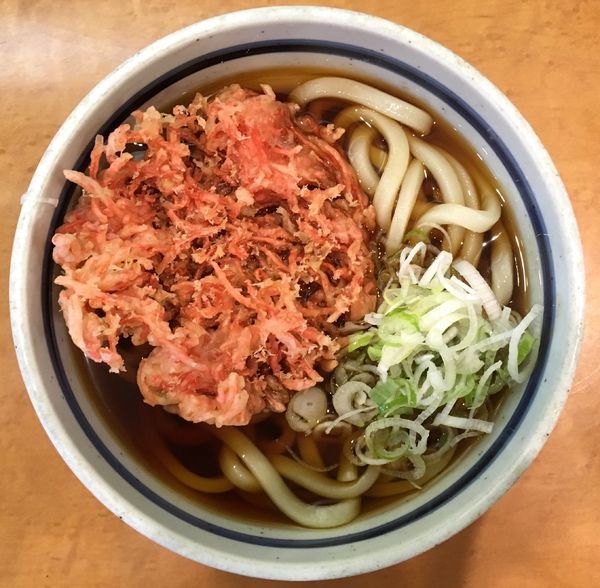 「天ぷらうどん・紅生姜天」@蕎麦 一心たすけ 田町店の写真