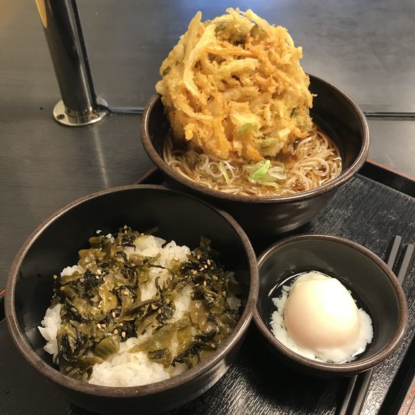 「朝定食B（￥360）＋かき揚げ（クーポン）」@ゆで太郎 蒲田中央通り店の写真