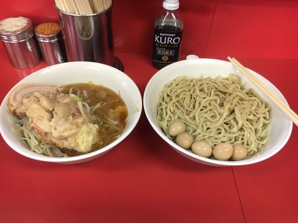 「小ラーメン つけ麺ゴマ油 うずら ニンニク➕アブラ」@ラーメン二郎 茨城守谷店の写真