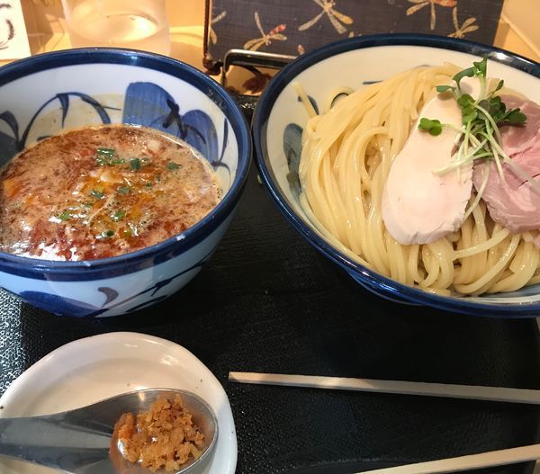 「鶏と魚介の辛つけ麺 大盛」@つけ麺 たけもとの写真