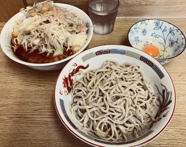「ラーメン ＋つけ麺＋しょうが＋生玉子」@ラーメン二郎 栃木街道店の写真