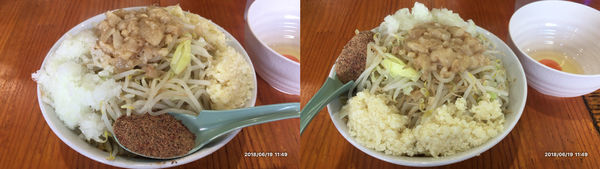 「ラーメン３００ｇ、魚粉、タマネギ、生卵」@らーめん じろきんの写真