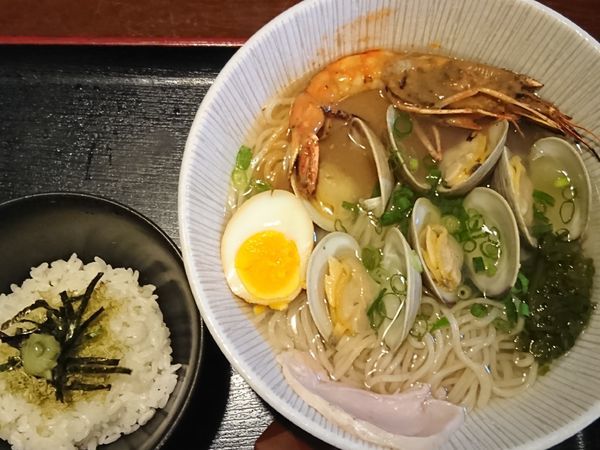 「【限定】海老と貝の冷やしラーメン（〆のライス付）￥900」@和風らーめん 凪の写真