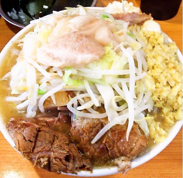 「小ラーメン＋たまねぎたまご＋しょうが＋のり」@ラーメン二郎 八王子野猿街道店2の写真