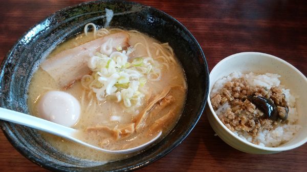 「貝汁鶏そば+味玉+麻婆茄子ごはん」@麺堂 稲葉の写真