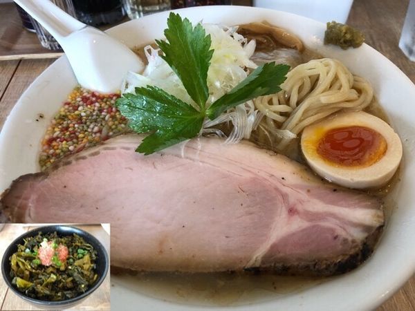 「【季節限定】冷し汐らあめん850円、明太高菜めし300円」@らぁめん蓮華の写真