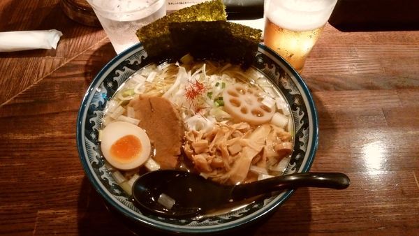 「ひのでやらーめん＋生ビール」@和風楽麺 四代目 ひのでやの写真