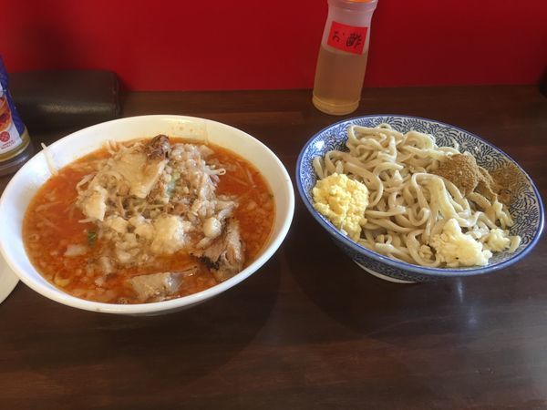 「辛いつけ麺（ニンニク少し、しょうが、野菜、脂マシマシ）」@龍麺 ふえ郎の写真