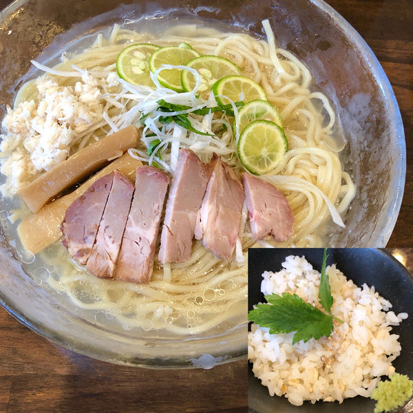 「冷製鯛そば（塩・大盛）＋鯛飯」@活龍 期間限定麺処 みつきの写真