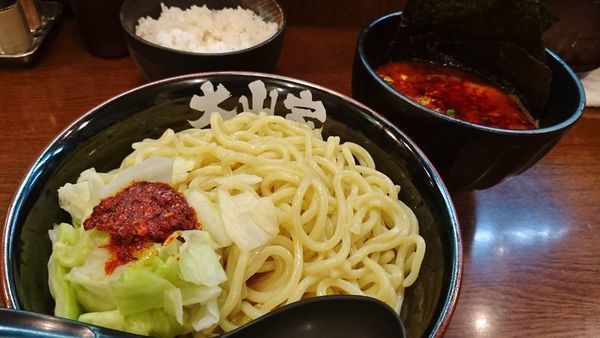「限定/赤いとき卵つけ麺+大盛り+ライス」@ラーメン 大山家 昭島店の写真