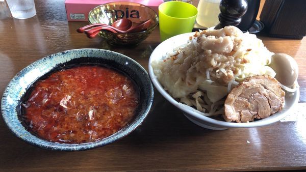 「限定 旨辛醤油つけ麺 大盛+味玉」@蒙麺 火の豚の写真