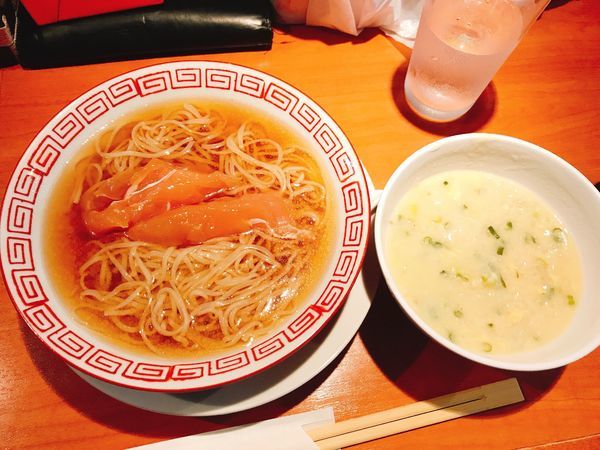 「さつま地鶏と貝出汁の冷やしラーメン&ネギたっぷりお粥セット100」@食堂酒場 Graciaの写真