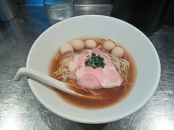 「冷し帆立醤油そば（パキ麺Ver.）＋うずら、ジンジャー玉」@さんじの写真