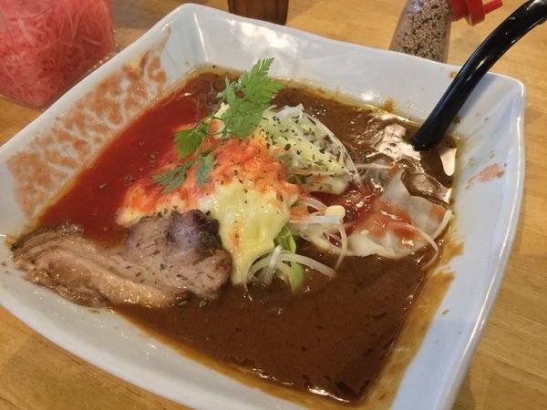 「‪季節限定 数量限定‬ ‪ふわとろチーズのトマトカレー麺 ¥1,」@三河ラーメン 日本晴れの写真
