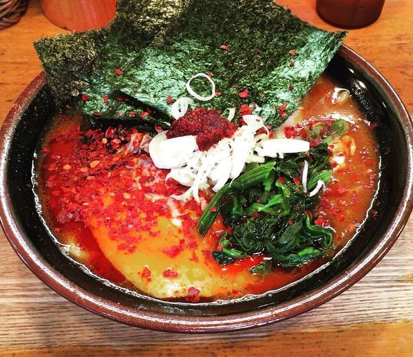 「赤いとき卵ラーメン(900円)辛さMAX」@ラーメン 大山家の写真