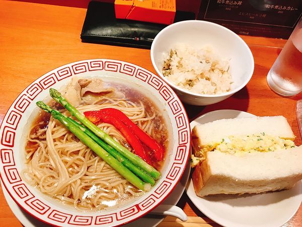 「黒毛和牛あえ麺&カキめしセット＋タマゴサンド1400円」@食堂酒場 Graciaの写真