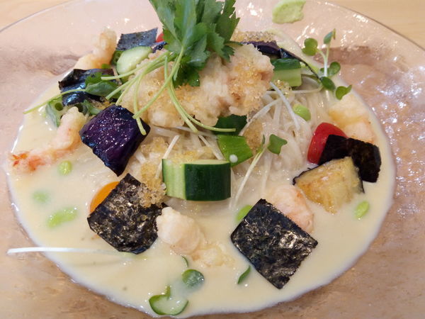 「【限定】秘伝豆乳とスダチ酢の冷やし麺」@飯田商店 湯河原本店の写真