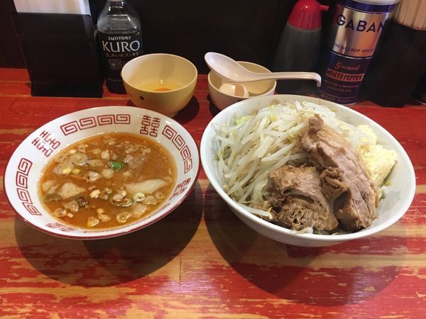 「小つけ麺  エビ味  玉子   ニンニク多め」@ラーメン二郎 会津若松駅前店の写真