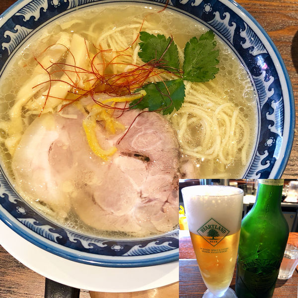 「塩ラーメン＋瓶ビール」@麺処 山一の写真