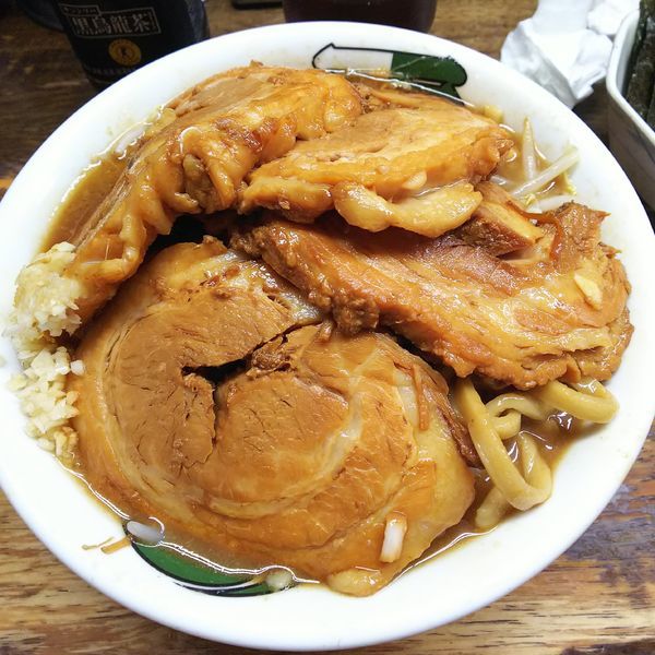 「雷そば(並)豚マシ&のり&柚子&ﾎﾙﾓﾝ」@雷 北松戸本店の写真