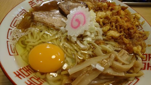 「月見のたぬき（限定）＋大盛」@煮干そば 流。の写真