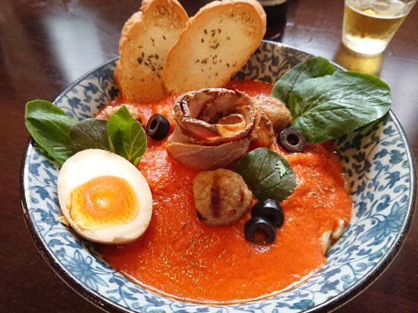 「トマトとえびを使ったアメリケーヌ仕立ての冷製まぜそば900円」@麺処はなぶさの写真