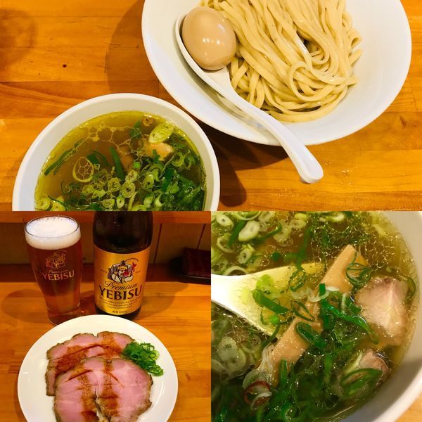 「塩つけ麺 ¥900 & いつものエビス & チャーシュー2枚」@麺庵ちとせの写真