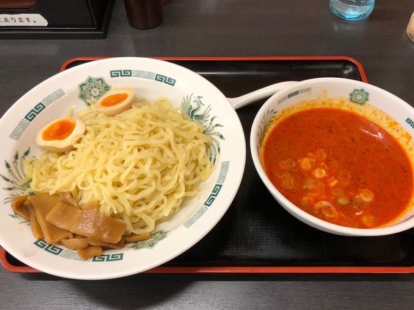 「限定 エビ辛とんこつつけ麺」@日高屋 調布北口店の写真